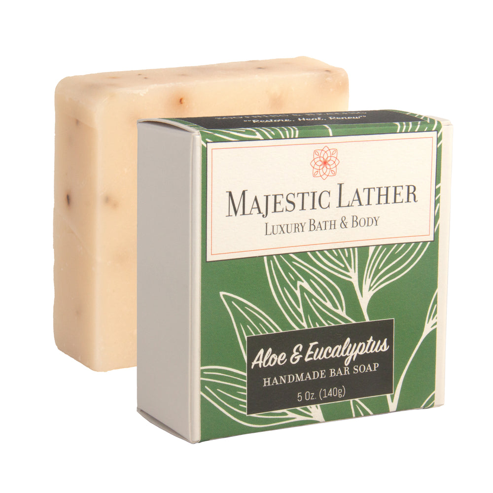Majestic Lather Aloe and Euclayptus Handmade Bar Soap & Box