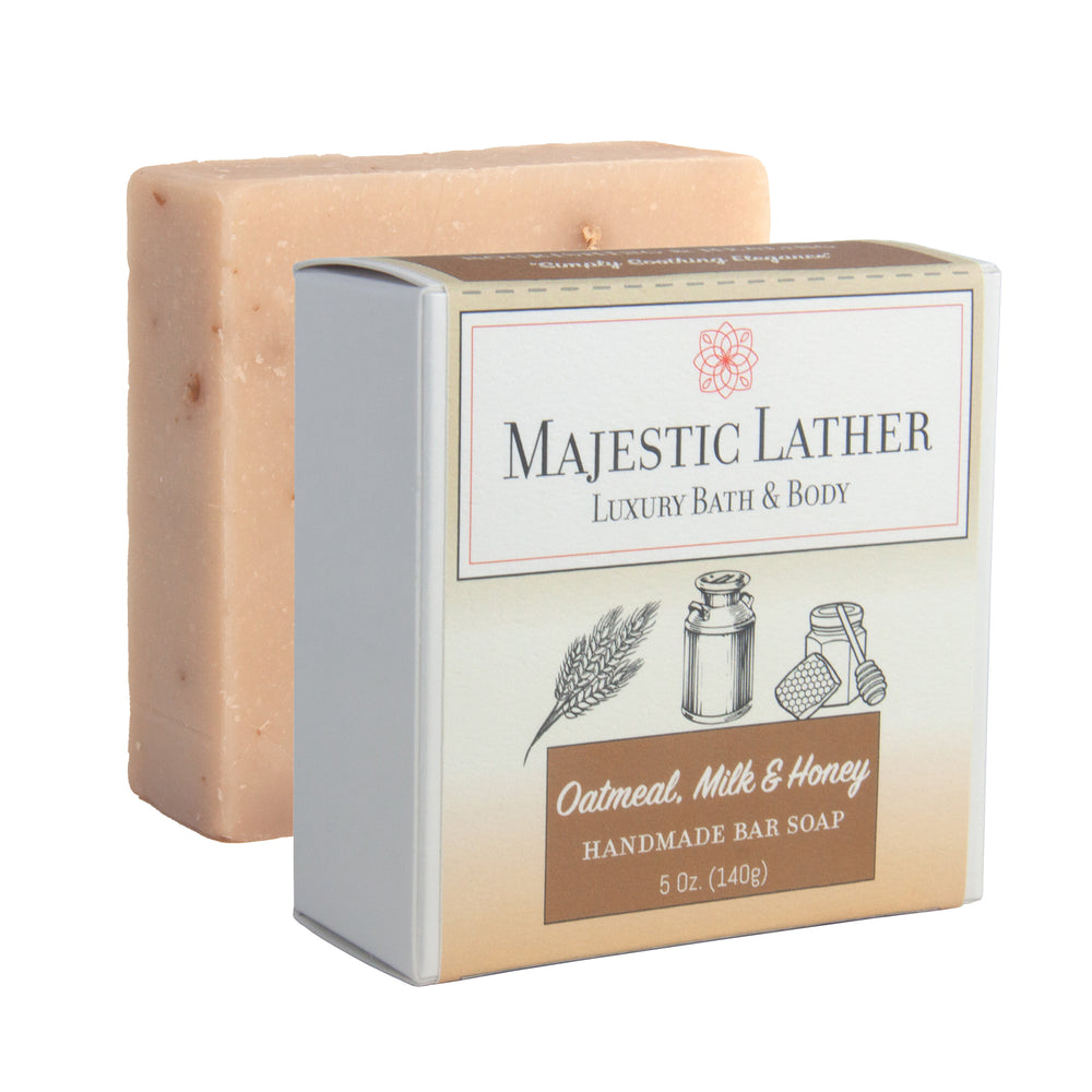 
                      
                        Majestic Lather Oatmeal, Milk and Honey Handmade Bar Soap & Box
                      
                    