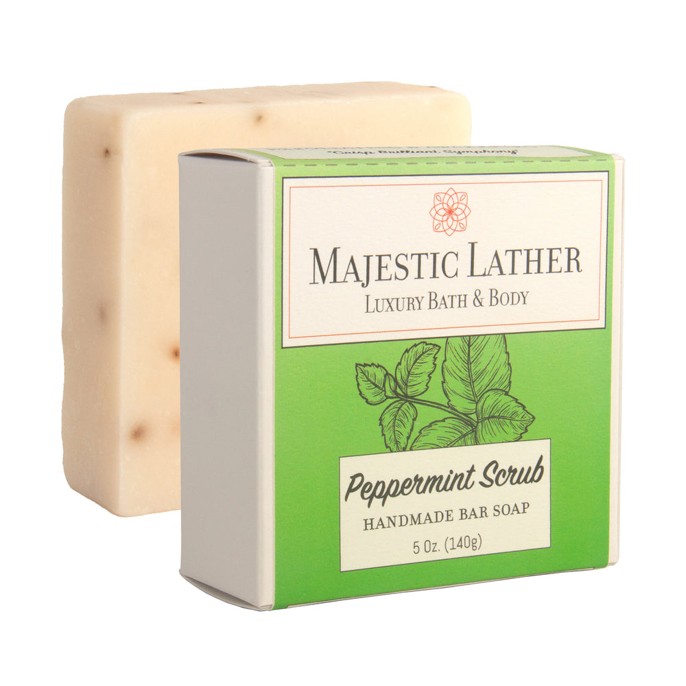 Majestic Lather Peppermint Scrub Handmade Bar Soap & Box