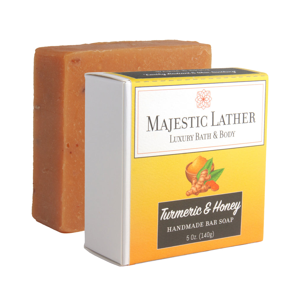 Majestic Lather Turmeric & Honey Handmade Bar Soap Bar & Box