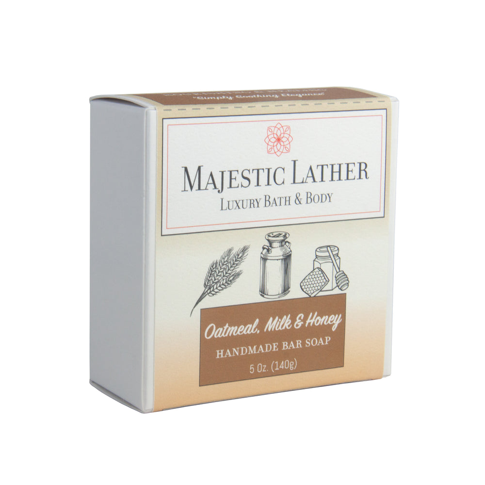 
                      
                        Majestic Lather Oatmeal, Milk and Honey Handmade Bar Soap Box
                      
                    