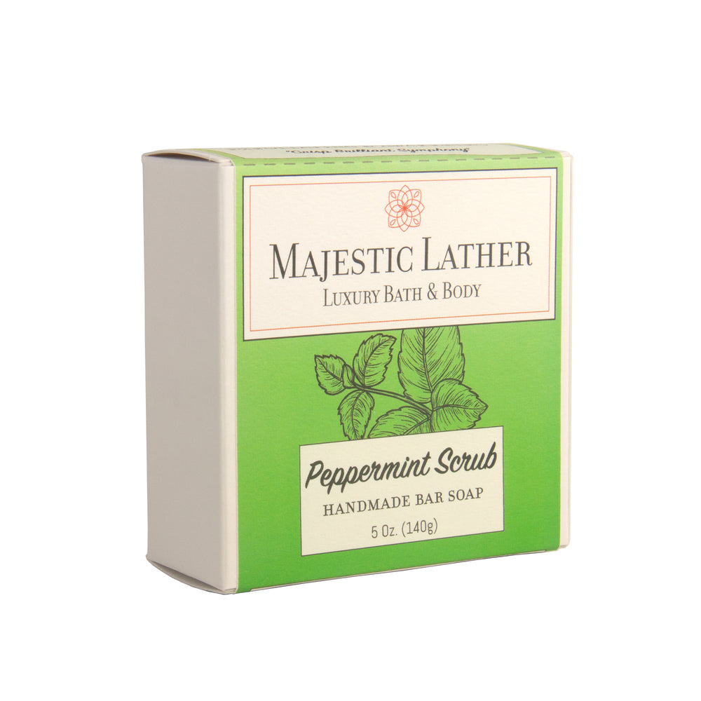 
                      
                        Majestic Lather Peppermint Scrub Handmade Bar Soap Box
                      
                    